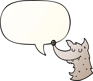 bir insan tarafından çizilmiş, konuşma baloncuklu çizgi film kurdu.