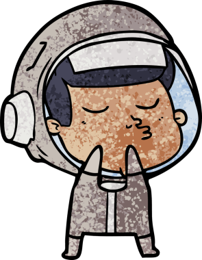 Bir insan tarafından çizilmiş kendine güvenen bir astronot çizgi filmi.