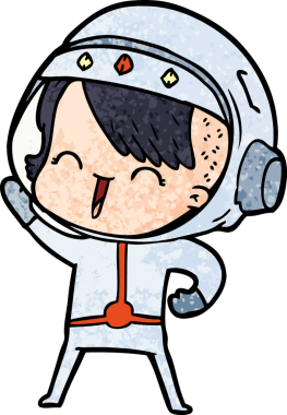 Bir insan tarafından çizilmiş mutlu uzay kızı.