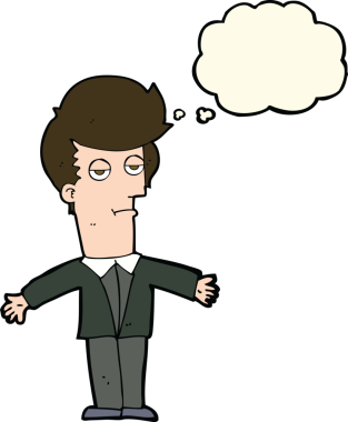 Bir insan tarafından çizilen düşünce baloncuğu ile sıkılmış adam çizgi filmi