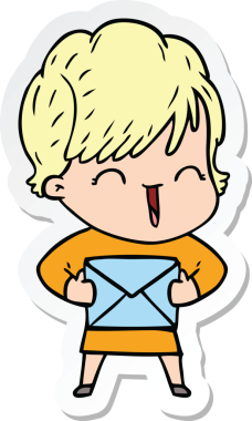 Bir insan tarafından çizilmiş gülen bir karikatür çıkartması.