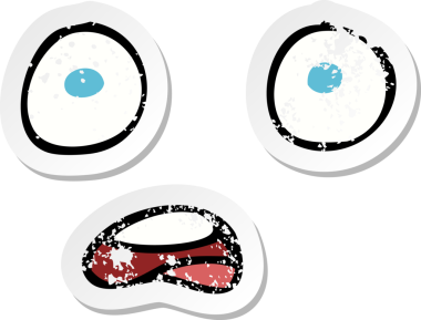 Bir insan tarafından çizilmiş şok olmuş bir karikatür yüzünün gerilimli çıkartması.