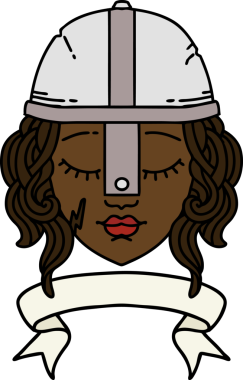 Retro Dövme Tarzı İnsan Savaşçı Karakteri Bir insan tarafından çizilmiş parşömen pankartıyla