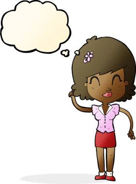 Bir insan tarafından çizilmiş düşünce baloncuğu olan güzel bir kadın.