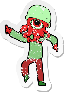 Bir insan tarafından çizilmiş uzaylı çizgi filminin gerilmiş çıkartması.