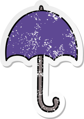 Bir insan tarafından çizilmiş açık şemsiyeli şirin bir çizgi filmin sıkıntılı çıkartması.