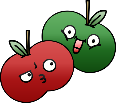 Bir insan tarafından çizilmiş sulu bir elmanın gölgeli çizgi filmi.