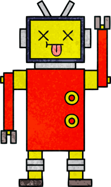 Bir insan tarafından çizilmiş bir robotun retro grunge dokusu