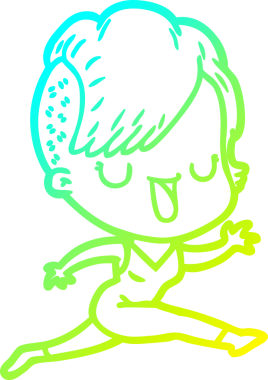 Hipster saç kesimi bir insan tarafından çizilmiş hoş bir çizgi film kızı çizimi.