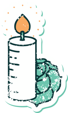 Bir mum ve bir insan tarafından çizilmiş bir gülün sembolik dövmesi.