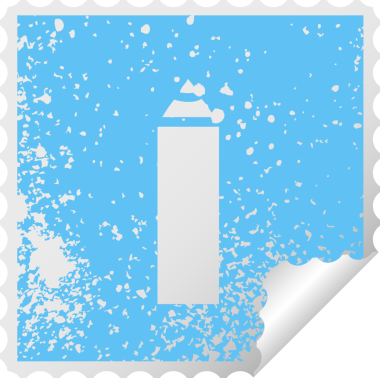 Bir insan tarafından çizilmiş mavi bir kalemin kare soyulmuş çıkartması.