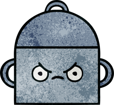 Bir insan tarafından çizilmiş yemek tenceresinin retro grunge desenli karikatürü