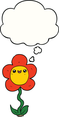 Bir insan tarafından çizilmiş düşünce baloncuklu karikatür çiçeği