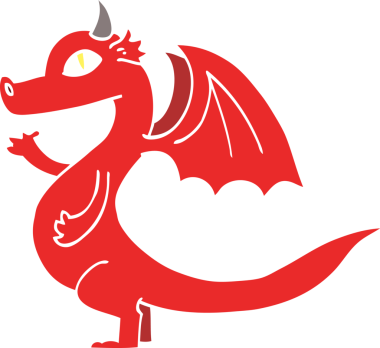 Bir insan tarafından çizilmiş düz renkli çizgi film ejderhası.