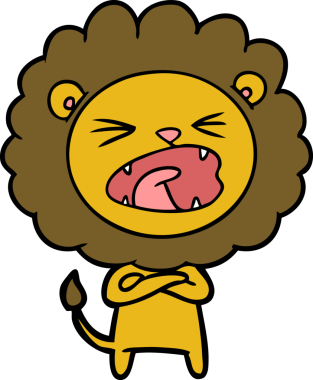 Bir insan tarafından çizilmiş çizgi film aslanı.