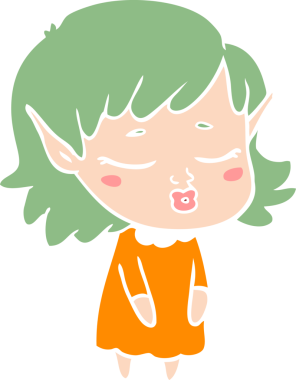 Bir insan tarafından çizilmiş düz renkli bir elf kızı.