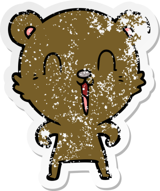 Bir insan tarafından çizilmiş mutlu çizgi film ayısının sıkıntılı çıkartması.