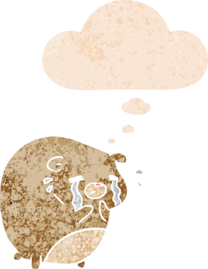 çizgi film ağlayan ayı grunge sıkıntılı retro dokuma tarzı bir insan tarafından çizilen düşünce balonu