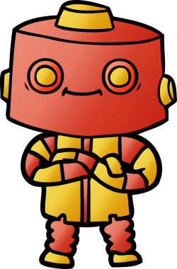 Bir insan tarafından çizilmiş çizgi film robotu