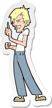 Bir insan tarafından çizilmiş kızgın bir adamın karikatür çıkartması.