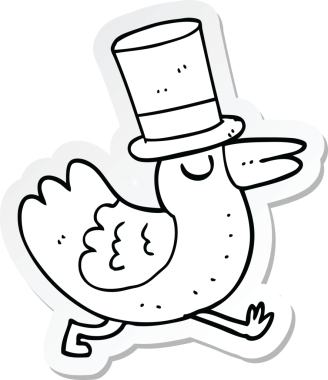 Bir insan tarafından çizilmiş komik bir karikatür kuşunun çıkartması.