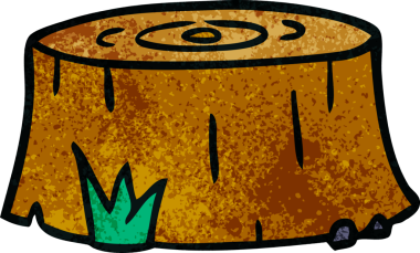 Bir insan tarafından çizilmiş bir ağaç kütüğünün el çizimi karikatürü.