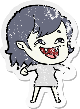 Bir insan tarafından çizilmiş gülen vampir kız çizgi filminin sıkıntılı çıkartması.