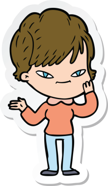 Bir insan tarafından çizilmiş mutlu bir kadının çıkartması.