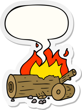 Bir insan tarafından çizilmiş konuşma balonu çıkartmalı karikatür kampı ateşi.