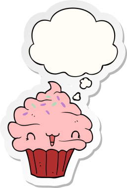 Düşünce baloncuğu bir insan tarafından çizilmiş tatlı çizgi film şekerli kek.