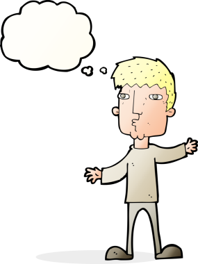 Bir insan tarafından çizilmiş düşünce baloncuğu olan meraklı bir adam.