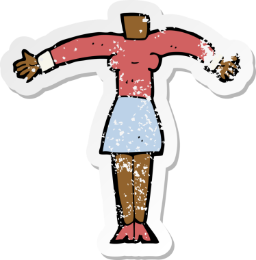 Bir insan tarafından çizilmiş bir karikatür kadın vücudunun gerilimli etiketi.