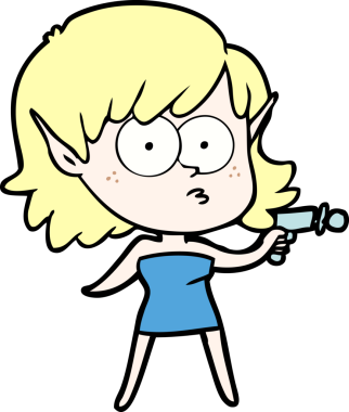 Bir insan tarafından çizilmiş ışın tabancalı elf kızı.