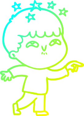 Bir çizgi film karakteri, bir insan tarafından çizilmiş soğuk gradyan çizimi.