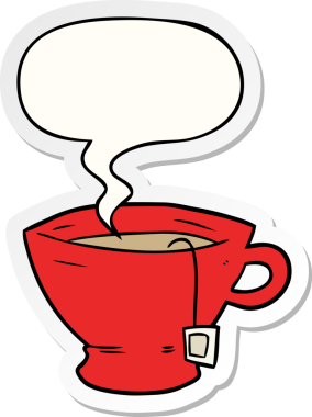 Bir insan tarafından çizilmiş baloncuk çıkartmalı bir çay fincanı.