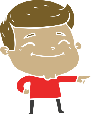 Bir insan tarafından çizilmiş mutlu düz renkli karikatür adam.