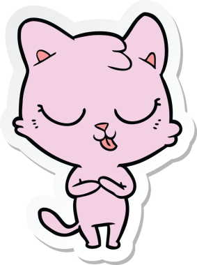 Bir insan tarafından çizilmiş çizgi film kedisinin çıkartması.