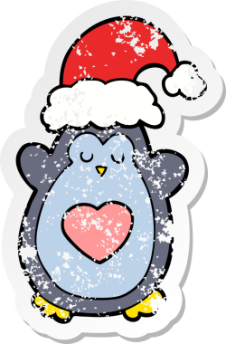 Bir insan tarafından çizilmiş şirin bir Noel pengueninin sıkıntılı çıkartması.