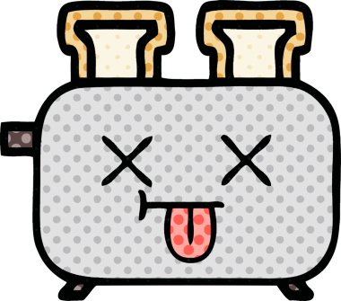 Bir insan tarafından çizilmiş bir ekmek kızartma makinesinin çizgi filmi.