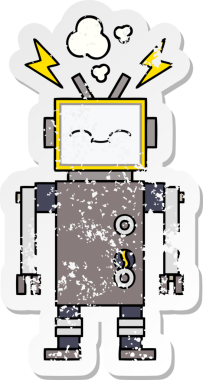 Bir insan tarafından çizilmiş sevimli bir robot çizgi film çıkartması.