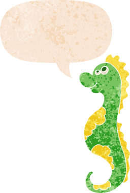 bir insan tarafından çizilmiş grunge dertli retro tarzı konuşma baloncuğu ile çizgi film deniz atı