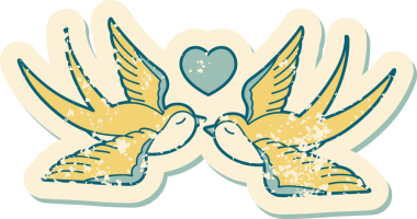 Kederli sembolik dövme stili kırlangıçlar ve bir insan tarafından çizilmiş kalp.