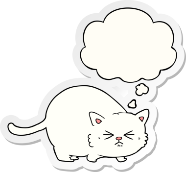 İnsan tarafından çizilmiş bir çıkartma olarak düşünce baloncuklu kızgın kedi çizgi filmi.