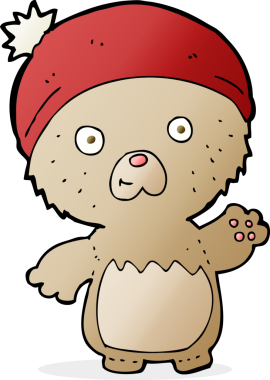 Bir insan tarafından çizilmiş şapkalı sevimli oyuncak ayı.