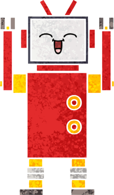 Bir insan tarafından çizilmiş bir robotun retro çizim tarzı karikatürü