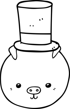 Bir insan tarafından çizilmiş silindir şapkalı bir domuz.