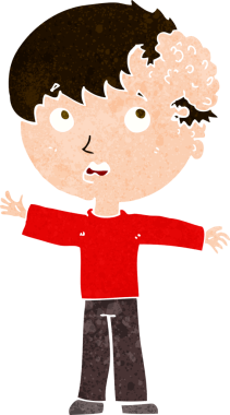 Bir insan tarafından çizilmiş kafasında büyüme olan çizgi film çocuğu.