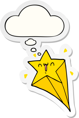 Düşünce baloncuğu olan bir çizgi film yıldızı insan tarafından çizilmiş bir çıkartma.