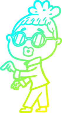 Bir insan tarafından çizilmiş gözlüklü bir karikatür kadın çizimi.