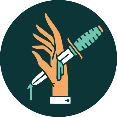 Bir insanın eline çizdiği hançerin ikonik dövme şekli.